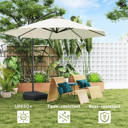 3m Garden Cantilever Parasol with Fillable Base, Wind Straps, Crank Handle & Tilt, UPF50+ Sun Shade - Cream