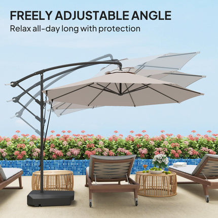 3m Garden Cantilever Parasol with Fillable Base, Wind Straps, Crank Handle & Tilt, UPF50+ Sun Shade - Cream