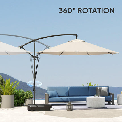 3m Garden Cantilever Parasol with Fillable Base, Wind Straps, Crank Handle & Tilt, UPF50+ Sun Shade - Cream