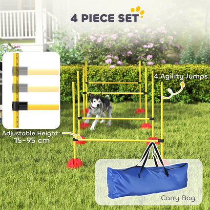4 Piece Adjustable Dog Agility Hurdle Set with Carry Bag - Yellow