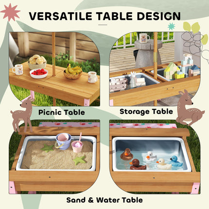 Kids Picnic Table Set with Foldable Umbrella, Cushions & Storage Boxes Flamingo Theme - Pink