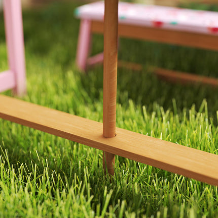 Kids Picnic Table Set with Foldable Umbrella, Cushions & Storage Boxes Flamingo Theme - Pink