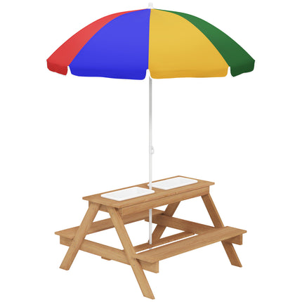 Kids Picnic Table Set with Sand & Water Bins and Adjustable Parasol - Multicolour