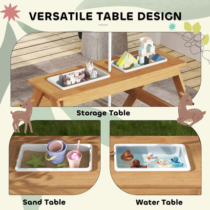 Kids Picnic Table Set with Sand & Water Bins and Adjustable Parasol - Multicolour