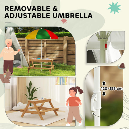 Kids Picnic Table Set with Sand & Water Bins and Adjustable Parasol - Multicolour