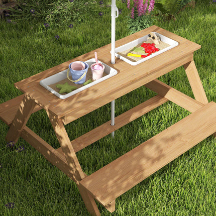 Kids Picnic Table Set with Sand & Water Bins and Adjustable Parasol - Multicolour