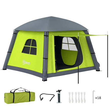 Inflatable 1-2 Person Camping Tent with Hand Pump, Waterproof 190T Taffeta, Mesh Windows & Doors - Green