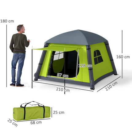 Inflatable 1-2 Person Camping Tent with Hand Pump, Waterproof 190T Taffeta, Mesh Windows & Doors - Green