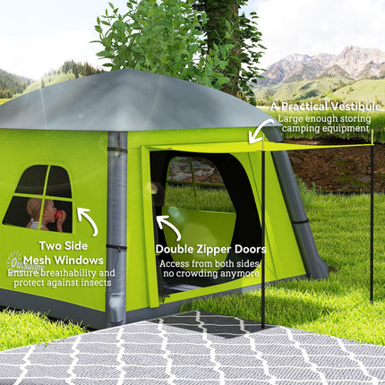 Inflatable 1-2 Person Camping Tent with Hand Pump, Waterproof 190T Taffeta, Mesh Windows & Doors - Green