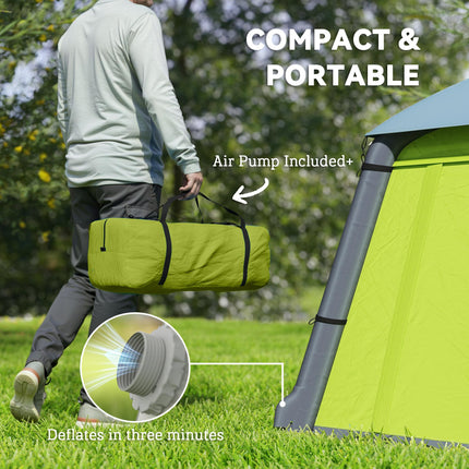 Inflatable 1-2 Person Camping Tent with Hand Pump, Waterproof 190T Taffeta, Mesh Windows & Doors - Green