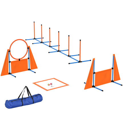 6-Piece Dog Agility Training Set with Weave Poles, Jump Ring, Hurdle, Pause Box & Carry Bag - Orange