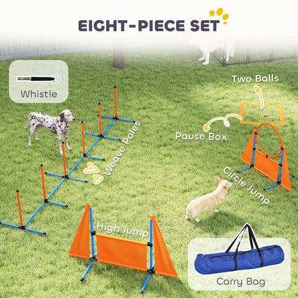 6-Piece Dog Agility Training Set with Weave Poles, Jump Ring, Hurdle, Pause Box & Carry Bag - Orange
