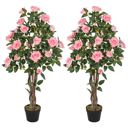 Set of Two Faux Rose Plants with Cement Pots - Pink