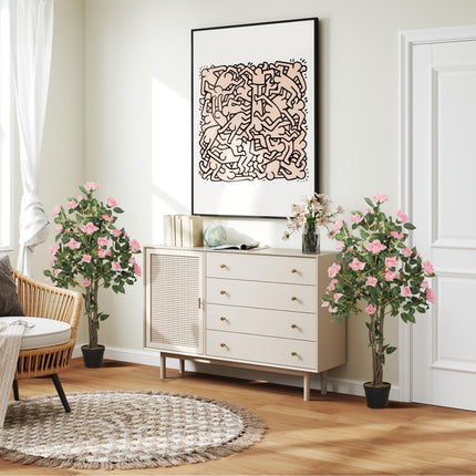 Set of Two Faux Rose Plants with Cement Pots - Pink