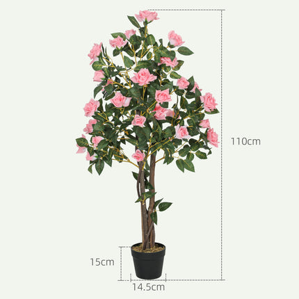Set of Two Faux Rose Plants with Cement Pots - Pink