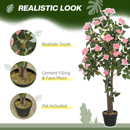 Set of Two Faux Rose Plants with Cement Pots - Pink