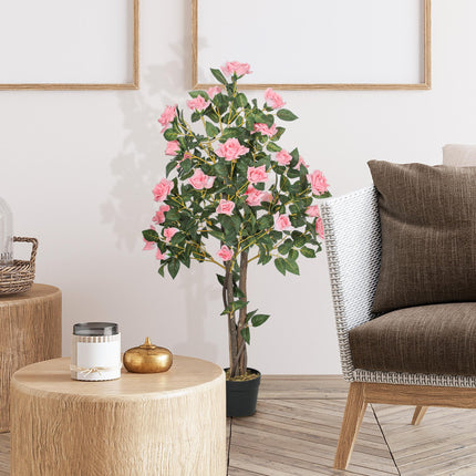 Set of Two Faux Rose Plants with Cement Pots - Pink