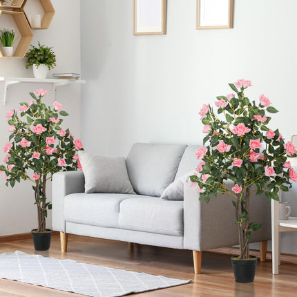 Set of Two Faux Rose Plants with Cement Pots - Pink