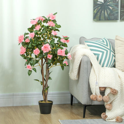 Set of Two Faux Rose Plants with Cement Pots - Pink