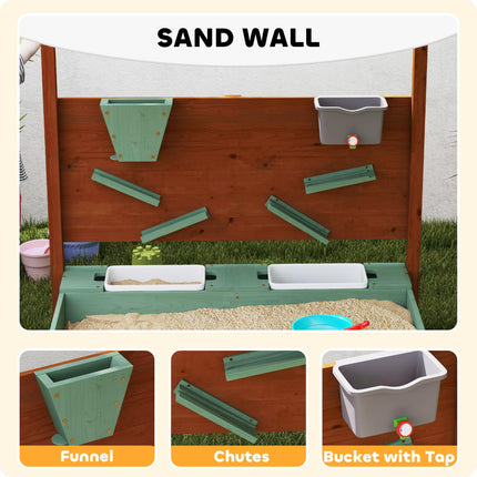 Wood Sandpit with Canopy, Storage Bins, Funnel, Liner, Chutes, Bucket with Tap,