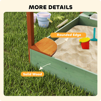 Wood Sandpit with Canopy, Storage Bins, Funnel, Liner, Chutes, Bucket with Tap,