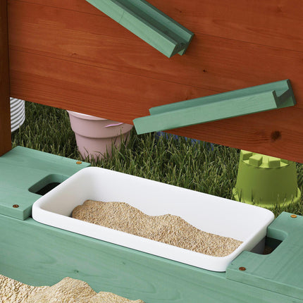 Wood Sandpit with Canopy, Storage Bins, Funnel, Liner, Chutes, Bucket with Tap,