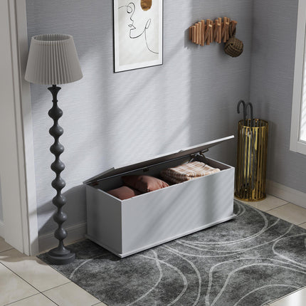 113L Storage Chest with Flip-Top Lid and Safety Hinges 100x40x40 cm - Grey
