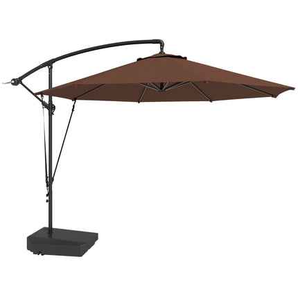 3 Metre Garden Cantilever Parasol with Fillable Base & Wind Protection Strap - Brown