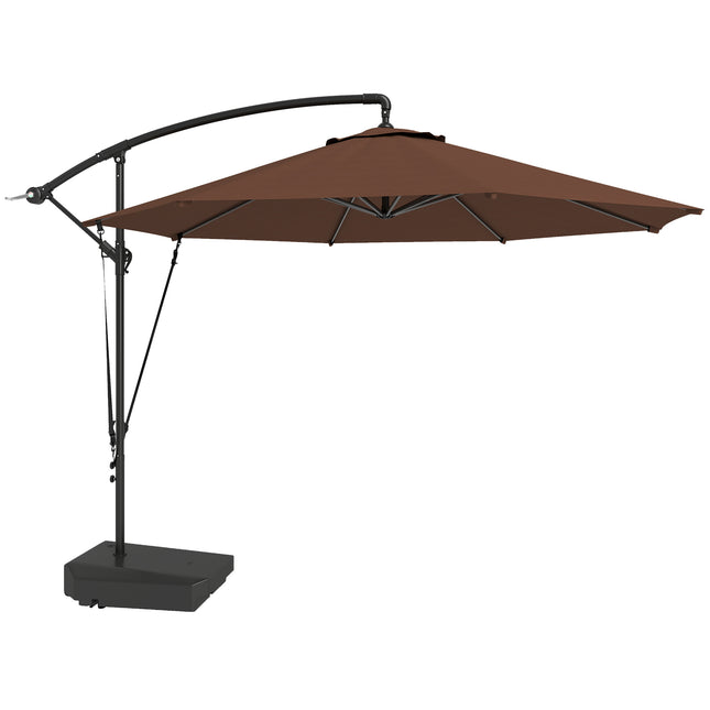 3 Metre Garden Cantilever Parasol with Fillable Base & Wind Protection Strap - Brown