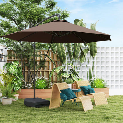 3 Metre Garden Cantilever Parasol with Fillable Base & Wind Protection Strap - Brown