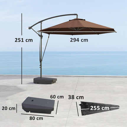 3 Metre Garden Cantilever Parasol with Fillable Base & Wind Protection Strap - Brown