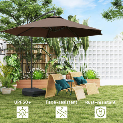 3 Metre Garden Cantilever Parasol with Fillable Base & Wind Protection Strap - Brown