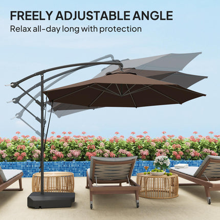 3 Metre Garden Cantilever Parasol with Fillable Base & Wind Protection Strap - Brown