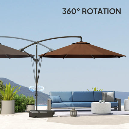 3 Metre Garden Cantilever Parasol with Fillable Base & Wind Protection Strap - Brown