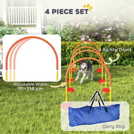 4 Piece Adjustable Dog Agility Training Equipment with Carry Bag - Orange