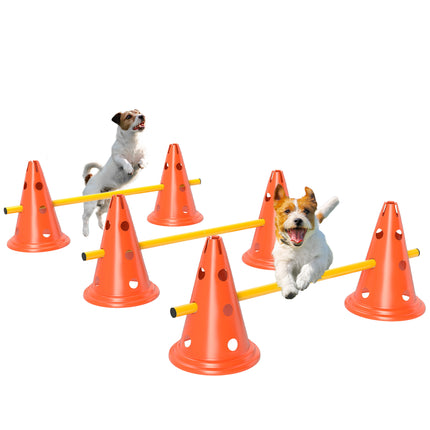Dog Agility Equipment Set with 6 Cones, 6 Poles & 3 Adjustable Jump Obstacles - Orange