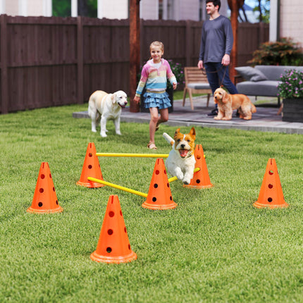 Dog Agility Equipment Set with 6 Cones, 6 Poles & 3 Adjustable Jump Obstacles - Orange