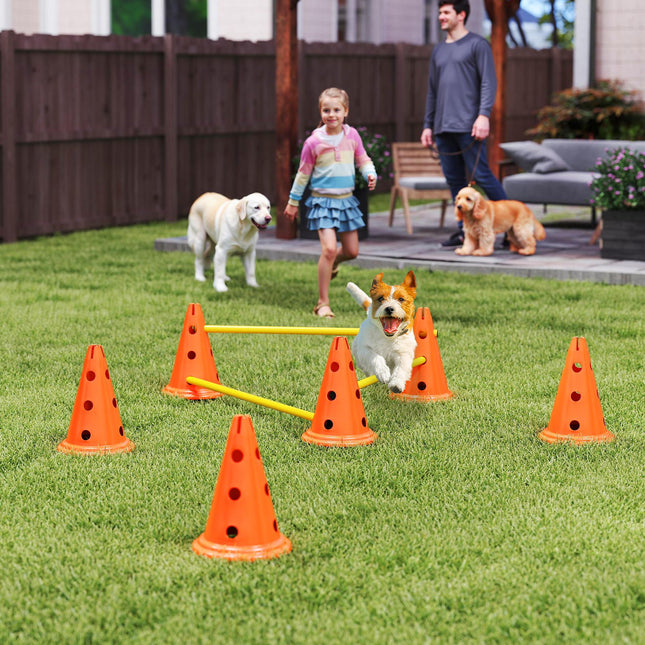 Dog Agility Equipment Set with 6 Cones, 6 Poles & 3 Adjustable Jump Obstacles - Orange