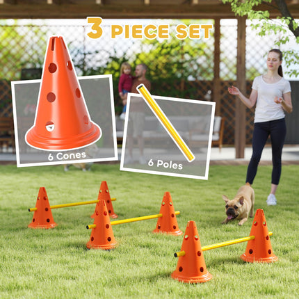 Dog Agility Equipment Set with 6 Cones, 6 Poles & 3 Adjustable Jump Obstacles - Orange