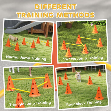 Dog Agility Equipment Set with 6 Cones, 6 Poles & 3 Adjustable Jump Obstacles - Orange