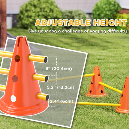 Dog Agility Equipment Set with 6 Cones, 6 Poles & 3 Adjustable Jump Obstacles - Orange