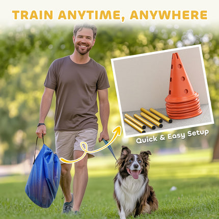 Dog Agility Equipment Set with 6 Cones, 6 Poles & 3 Adjustable Jump Obstacles - Orange