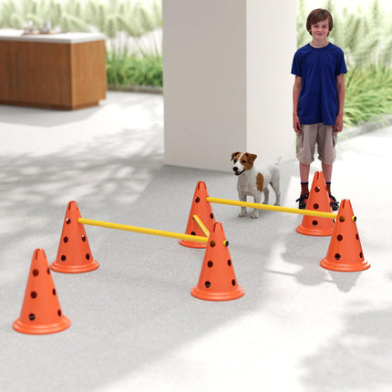 Dog Agility Equipment Set with 6 Cones, 6 Poles & 3 Adjustable Jump Obstacles - Orange