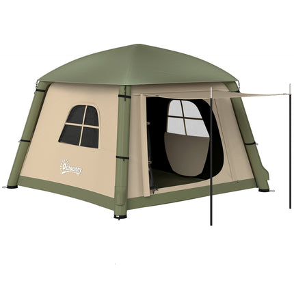 Inflatable 1-2 Person Camping Tent with Hand Pump, Waterproof 190T Taffeta, Mesh Windows & Doors - Brown