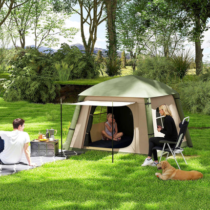 Inflatable 1-2 Person Camping Tent with Hand Pump, Waterproof 190T Taffeta, Mesh Windows & Doors - Brown