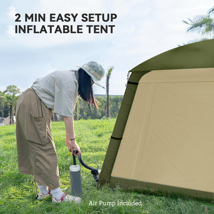 Inflatable 1-2 Person Camping Tent with Hand Pump, Waterproof 190T Taffeta, Mesh Windows & Doors - Brown