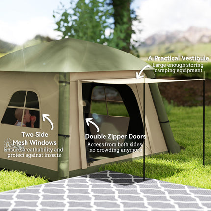 Inflatable 1-2 Person Camping Tent with Hand Pump, Waterproof 190T Taffeta, Mesh Windows & Doors - Brown