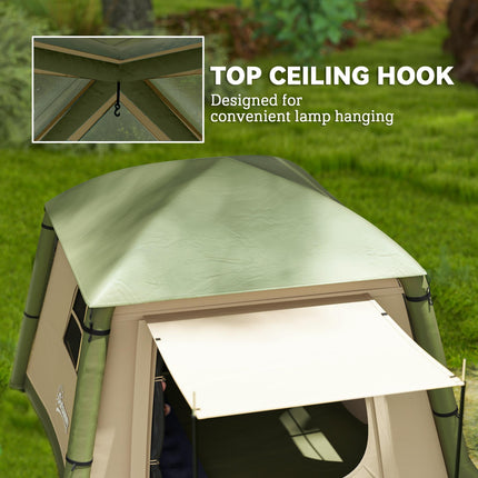 Inflatable 1-2 Person Camping Tent with Hand Pump, Waterproof 190T Taffeta, Mesh Windows & Doors - Brown