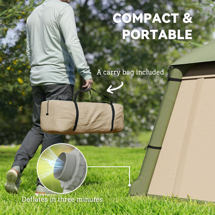 Inflatable 1-2 Person Camping Tent with Hand Pump, Waterproof 190T Taffeta, Mesh Windows & Doors - Brown