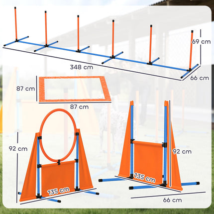 7-Piece Dog Agility Training Set with Weave Poles, Jump Ring, Hurdle, Pause Box & Carry Bag - Orange